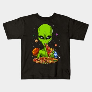 Alien Eating Pizza Kids T-Shirt